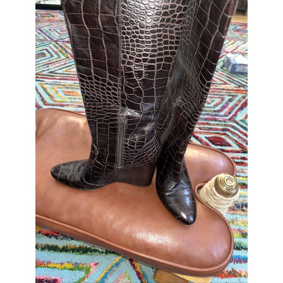 J Vincent Leather Hidden Wedge Brown Grunge,Goth Knee High Boots SZ 6M - Picture 4 of 15